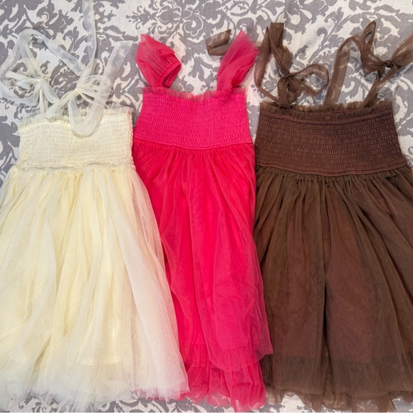 Set of Three Indie Blue Tulle Dresses - Cream Pink and Brown